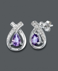 Pastel shimmer for subtle elegance. These special stud earrings by Victoria Townsend highlight a pear-cut amethyst (3/4 ct. t.w.) cradled in a diamond-accented, sterling silver setting. Approximate diameter: 1/2 inch. Pastel shimmer for subtle elegance. These special stud earrings by Victoria Townsend highlight a pear-cut amethyst (3/4 ct. t.w.) cradled in a diamond-accented, sterling silver setting. Approximate diameter: 1/2 inch.