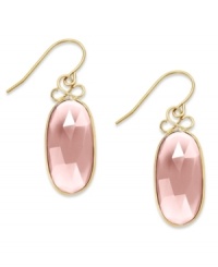 A touch of color livens any look. These stunning 10k gold earrings feature oval-cut pink chalcedony stones (10 ct. t.w.) on french wire. Approximate drop: 1-1/2 inches. A touch of color livens any look. These stunning 10k gold earrings feature oval-cut pink chalcedony stones (10 ct. t.w.) on french wire. Approximate drop: 1-1/2 inches.