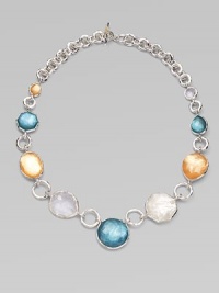 From the Wonderland Collection. Shapely doublets in rich tones of honey and denim combine color-backed mother-of-pearl and faceted clear quartz, spaced along with uncolored stones on a bold sterling silver chain.Mother-of-pearl and clear quartzSterling silverLength, about 18Toggle claspImported From the Wonderland Collection. Shapely doublets in rich tones of honey and denim combine color-backed mother-of-pearl and faceted clear quartz, spaced along with uncolored stones on a bold sterling silver chain.Mother-of-pearl and clear quartzSterling silverLength, about 18Toggle claspImported