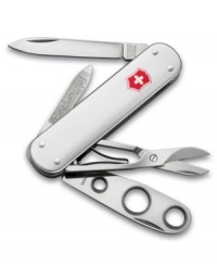 Appreciate the finer things in life with this sterling silver cigar knife by Swiss Army. Featuring a blade, nail file with nail cleaner, scissors, and cigar punch tool. Lifetime guarantee against any defects in material and workmanship. Approximate length: 2-1/4 inches. Appreciate the finer things in life with this sterling silver cigar knife by Swiss Army. Featuring a blade, nail file with nail cleaner, scissors, and cigar punch tool. Lifetime guarantee against any defects in material and workmanship. Approximate length: 2-1/4 inches.