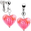 Peppermint Glass Puffed Heart Clip Earrings