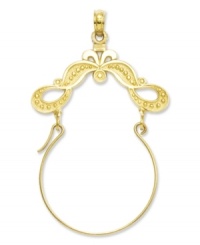 Keep all your favorite charms in place. This polished charm holder features a decorative ribbon design in 14k gold. Chain not included. Approximate length: 1-3/5 inches. Approximate width: 1-1/10 inches.