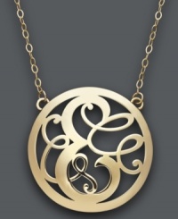 Looking for the perfect personalized gift? This stunning, letter E scroll pendant will do just the trick. Setting and chain crafted in 14k gold. Approximate length: 17 inches. Approximate drop: 1 inch. Looking for the perfect personalized gift? This stunning, letter E scroll pendant will do just the trick. Setting and chain crafted in 14k gold. Approximate length: 17 inches. Approximate drop: 1 inch.