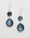 From the Wonderland Collection. Rich, faceted indigo doublets set in hammered sterling silver in a snowman drop design. Indigo doubletSterling silverDrop, about 1.8Hook backImported 