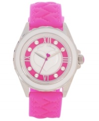 Fall in love with one of Betsey Johnson's signature fuchsia-draped timepieces. Fall in love with one of Betsey Johnson's signature fuchsia-draped timepieces.
