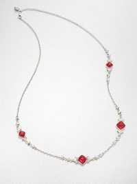 From the Superstud Collection. A long, spikey sterling silver chain with a bright finish of white rhodium plating is brightly dotted with faceted stones layered with clear quartz crystal and coral-color glass crystal.Clear quartz crystalRed coral-color crystalRhodium-plated sterling silverLength, about 27Lobster claspImported From the Superstud Collection. A long, spikey sterling silver chain with a bright finish of white rhodium plating is brightly dotted with faceted stones layered with clear quartz crystal and coral-color glass crystal.Clear quartz crystalRed coral-color crystalRhodium-plated sterling silverLength, about 27Lobster claspImported