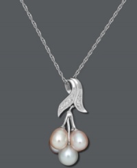 Fresh from the vine. This fanciful cluster necklace highlights pink and white cultured freshwater pearls (5-6 mm and 6-7 mm) and a sterling silver setting. Approximate length: 18 inches. Approximate drop: 1 inch. Fresh from the vine. This fanciful cluster necklace highlights pink and white cultured freshwater pearls (5-6 mm and 6-7 mm) and a sterling silver setting. Approximate length: 18 inches. Approximate drop: 1 inch.