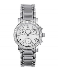 Looking sharp was never this simple. White dial with chronograph and stainless steel bracelet combine for classic elegance. Features 16 sparkling diamond accents along the case. Deployment buckle. Water resistant up to 30 meters. Three-year limited warranty. Looking sharp was never this simple. White dial with chronograph and stainless steel bracelet combine for classic elegance. Features 16 sparkling diamond accents along the case. Deployment buckle. Water resistant up to 30 meters. Three-year limited warranty.