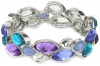 Nine West Petal Power Silver-Tone Blue and Purple Wide Stretch Bracelet