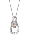 Make a clean sweep. The elegant swirls and exotic shine of baguette and round-cut diamonds (1/10 ct. t.w.) make this unique pendant necklace a true standout. Crafted in sterling silver with 14k rose gold accents. Approximate length: 18 inches. Approximate drop: 3/4 inch.