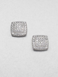 A chic style with pavé stones set in sleek sterling silver with a modern square shape. Cubic zirconiaSterling silverSize, about .5Post backImported 