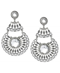 Elevate your style with this pair of stunning chandelier earrings from Haskell. Crafted from hematite-tone mixed metal, the earrings sparkle with glass crystal and beaded accents. Approximate drop: 3-1/5 inches. Elevate your style with this pair of stunning chandelier earrings from Haskell. Crafted from hematite-tone mixed metal, the earrings sparkle with glass crystal and beaded accents. Approximate drop: 3-1/5 inches.