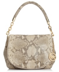 Skin is in. Keep your look sleek and sexy with this python-embossed leather lovely from MICHAEL Michael Kors. Featuring golden detailing and chain-link accents, its chic shape is sized-right to meet all your daily demands. Skin is in. Keep your look sleek and sexy with this python-embossed leather lovely from MICHAEL Michael Kors. Featuring golden detailing and chain-link accents, its chic shape is sized-right to meet all your daily demands.