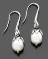 Sweetly unique, these Fresh by Honora drop earrings are full of life. Featuring cultured freshwater pearl (8-1/2-9 mm) set in sterling silver. Approximate drop: 1-1/4 inches.