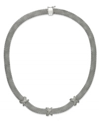 X marks the sport. Round-cut diamonds (1/3 ct. t.w.) decorate chic, X-shaped stations on this sterling silver mesh necklace. Approximate length: 19 inches. X marks the sport. Round-cut diamonds (1/3 ct. t.w.) decorate chic, X-shaped stations on this sterling silver mesh necklace. Approximate length: 19 inches.