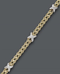 Two tone color for ultimate versatility. Crafted from 14k gold over sterling silver and sterling silver, this double row rope bracelet receives an extra-stylish touch with the addition of X-shaped accents. Approximate length: 7-1/2 inches. Two tone color for ultimate versatility. Crafted from 14k gold over sterling silver and sterling silver, this double row rope bracelet receives an extra-stylish touch with the addition of X-shaped accents. Approximate length: 7-1/2 inches.