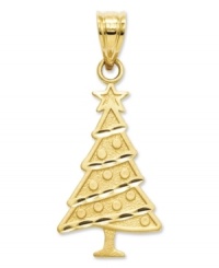 Pay tribute to the spirit of the season in this beautiful Christmas tree charm. Crafted in 14k gold with ornaments and a star accent. Chain not included. Approximate length: 1 inch. Approximate width: 2/5 inch. Pay tribute to the spirit of the season in this beautiful Christmas tree charm. Crafted in 14k gold with ornaments and a star accent. Chain not included. Approximate length: 1 inch. Approximate width: 2/5 inch.