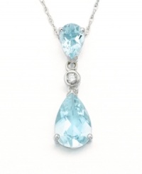 Dazzling pear-cut aquamarines (1-1/2 ct. t.w.) and the icy luster of 14k white gold combine for a luxurious look. Features a sparkling diamond accent at center. Chain measures 18 inches. Dazzling pear-cut aquamarines (1-1/2 ct. t.w.) and the icy luster of 14k white gold combine for a luxurious look. Features a sparkling diamond accent at center. Chain measures 18 inches.
