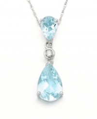 Dazzling pear-cut aquamarines (1-1/2 ct. t.w.) and the icy luster of 14k white gold combine for a luxurious look. Features a sparkling diamond accent at center. Chain measures 18 inches.