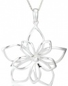 Sterling Silver Open Double Flower Pendant, 16-18