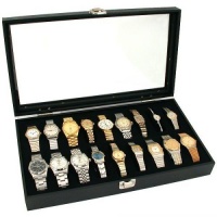 18pc Black Watch Travel Tray Showcase Display Case Unit W/ Glass Top 18pc Black Watch Travel Tray Showcase Display Case Unit W/ Glass Top