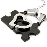 Stainless Steel Couples Love Heart Puzzle Pendant Necklace Set Bead Chains Stainless Steel Couples Love Heart Puzzle Pendant Necklace Set Bead Chains