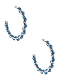 GUESS Blue and Silver-Tone Woven Hoop Earrings, POP COLOR