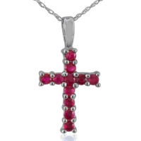 Ruby Cross Pendant in Sterling Silver, 18 Necklace, 1/2ct tgw. Ruby Cross Pendant in Sterling Silver, 18 Necklace, 1/2ct tgw.
