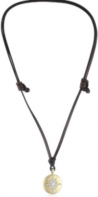 Mizuki 14k Diamond Starburst Medallion Necklace On Brown Leather, 28 Mizuki 14k Diamond Starburst Medallion Necklace On Brown Leather, 28