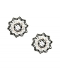 Eye-catching elegance. Stud earrings may be a jewelry staple, but Judith Jack's version goes glam with glittering cubic zirconias (1-1/5 ct. t.w.), marcasite and crystals. Set in sterling silver, they're versatile enough for daytime or evening. Approximate diameter: 3/4 inch. Eye-catching elegance. Stud earrings may be a jewelry staple, but Judith Jack's version goes glam with glittering cubic zirconias (1-1/5 ct. t.w.), marcasite and crystals. Set in sterling silver, they're versatile enough for daytime or evening. Approximate diameter: 3/4 inch.