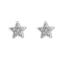 .925 Sterling Silver Rhodium Plated Star CZ Stud Earrings with Screw-back for Children & Women .925 Sterling Silver Rhodium Plated Star CZ Stud Earrings with Screw-back for Children & Women