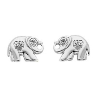 .925 Sterling Silver Rhodium Plated Elephnat CZ Stud Earrings with Screw-back for Children & Women