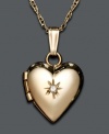Filled with a picture of mom and dad or grandma and grandpa, give this 14k gold pendant to a deserving little girl. Heart locket features single diamond accent. Approximate length: 15 inches. Approximate drop: 1/2 inch.