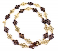 Tory Burch Wood and Metal Clover Link Necklace Gold