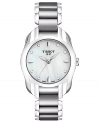 Sloping curves and diamond shimmer add feminine beauty to this T-Wave watch from Tissot. Sloping curves and diamond shimmer add feminine beauty to this T-Wave watch from Tissot.