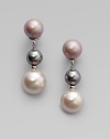 A trio of softly hued pearls, in grey, nuage, and white, elegantly dangle.8mm, 10mm and 12mm multicolor organic man-made pearls Sterling silver Drop, about 1½ Pierced clip Made in Spain