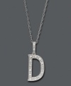 Spell it out in sparkle! This personalized initial charm necklace makes the perfect gift for Dawn or Deborah. Features sparkling, round-cut diamond accents. Setting and chain crafted in 14k white gold. Approximate length: 18 inches. Approximate drop: 1/2 inch.