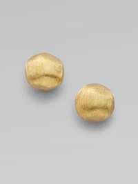 This brushed 18k yellow gold creation is destined to be a classic.18k yellow gold Diameter, about ¼ Post backs Made in Italy This brushed 18k yellow gold creation is destined to be a classic.18k yellow gold Diameter, about ¼ Post backs Made in Italy