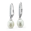 Diamond and Pearl Drop Earrings in 14k White Gold Hoop Earrings - Certificate of Authenticity
