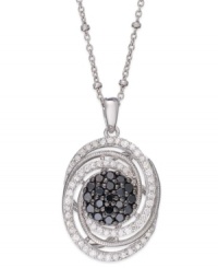 Swirling sophistication. Wrapped in Love's™ sterling silver necklace and pendant are adorned with single- and full-cut white diamonds (1/2 ct. t.w.) and black diamonds (1/2 ct. t.w.) for a look that's visually stunning. Approximate length: 18 inches. Approximate drop: 2 inches. Swirling sophistication. Wrapped in Love's™ sterling silver necklace and pendant are adorned with single- and full-cut white diamonds (1/2 ct. t.w.) and black diamonds (1/2 ct. t.w.) for a look that's visually stunning. Approximate length: 18 inches. Approximate drop: 2 inches.