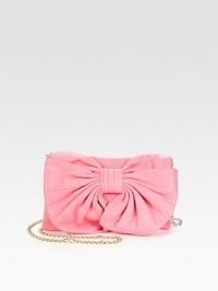An instantly feminine flap-top design of calfskin leather, finished with a long chain shoulder strap. Chain shoulder strap, 21½ dropMagnetic flap closureOne inside zip pocketCotton lining11W X 7½H X 1DMade in Italy An instantly feminine flap-top design of calfskin leather, finished with a long chain shoulder strap. Chain shoulder strap, 21½ dropMagnetic flap closureOne inside zip pocketCotton lining11W X 7½H X 1DMade in Italy