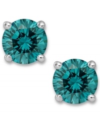 Add an ocean of color, in one small drop. These sparkling stud earrings feature round-cut blue diamonds (1/2 ct. t.w.) in a four-prong setting of 14k white gold. Approximate diameter: 1/5 inch. Add an ocean of color, in one small drop. These sparkling stud earrings feature round-cut blue diamonds (1/2 ct. t.w.) in a four-prong setting of 14k white gold. Approximate diameter: 1/5 inch.