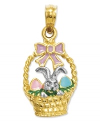 Hop to it! This adorable seasonal charm makes the perfect Easter present with its colorful enamel decor and Easter basket and bunny design. Set in 14k gold. Chain not included. Approximate length: 8/10 inch. Approximate width: 4/10 inch. Hop to it! This adorable seasonal charm makes the perfect Easter present with its colorful enamel decor and Easter basket and bunny design. Set in 14k gold. Chain not included. Approximate length: 8/10 inch. Approximate width: 4/10 inch.