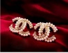 Succubus Woman Fashion Designer Classic Logo Double C Pearl Earrings