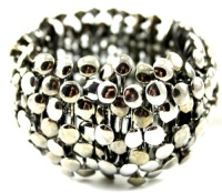 Beautiful Glamorous City Gypsies 6 Rows of Many Beaded Bubble Balls Stretch Bracelet Black/Hematite Tone