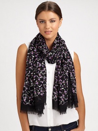A sumptuous modal wrap is adorned with a colorful exter print and eyelash fringe.Modal55 X 70Dry cleanImported A sumptuous modal wrap is adorned with a colorful exter print and eyelash fringe.Modal55 X 70Dry cleanImported