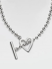 An open heart, etched with the Gucci name, on a bold ball chain with toggle closure, crafted of polished sterling silver. Sterling silver Chain length, about 16¼ Pendant length, about ¾ Toggle closure Made in Italy An open heart, etched with the Gucci name, on a bold ball chain with toggle closure, crafted of polished sterling silver. Sterling silver Chain length, about 16¼ Pendant length, about ¾ Toggle closure Made in Italy