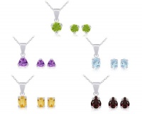 Sterling Silver Peridot, Garnet, Amethyst, Blue Topaz and Citrine Stud Earrings and Pendant Necklace s Individually-Boxed Set Sterling Silver Peridot, Garnet, Amethyst, Blue Topaz and Citrine Stud Earrings and Pendant Necklace s Individually-Boxed Set