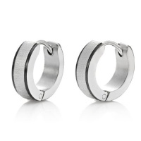 Stunning Silver Black Stainless Steel Mens Hoop Earrings