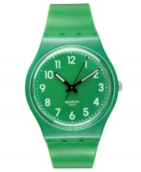Throw on some metal with this Flaky Green watch from Swatch. Throw on some metal with this Flaky Green watch from Swatch.